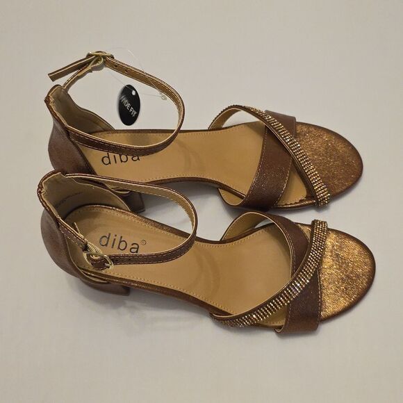 BRAND NEW DIBA LEATHER HEELS with CRISSCROSS STRAS  SANDAL R3 - Picture 8 of 16